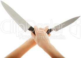 Die scharfen Messer werden über Kreuz gehalten