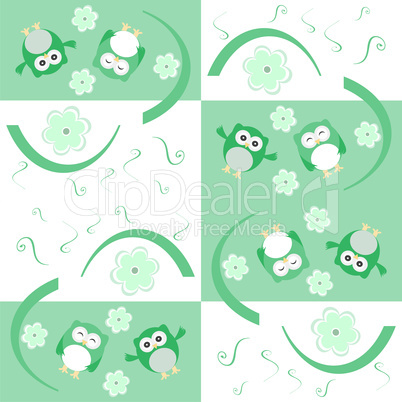 Cute seamless flower owl background pattern