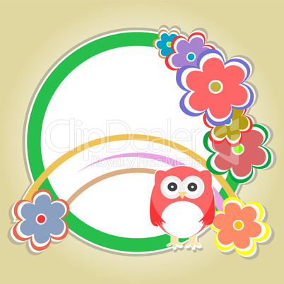 Background with owl, flowers and trees