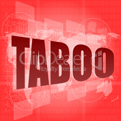 security concept: words taboo is a marketing on digital screen