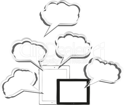 Tablet pc set with abstract cloud sign