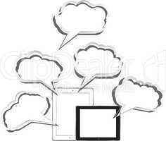 Tablet pc set with abstract cloud sign