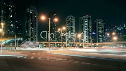 Night Streets Of Dubai Marina Time Lapse.