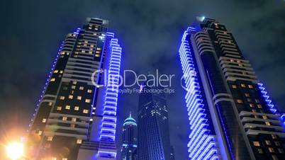 Skyscrapers Of Dubai Marina At Night Time Lapse.