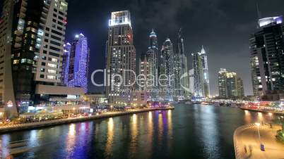 Dubai Marina At Night Time Lapse.