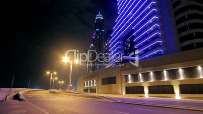 Dubai Street At Night Time Lapse.