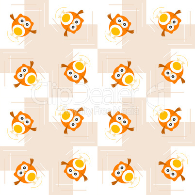 Seamless orange owl illustration pattern for kids