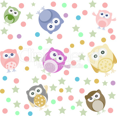 Background with many cute owl - raster