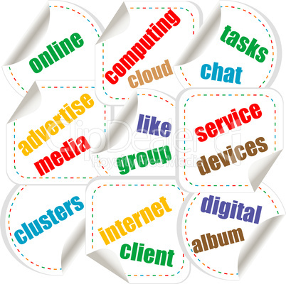 Abstract colorful illustration with various social and network words. Social networking theme