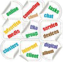 Abstract colorful illustration with various social and network words. Social networking theme