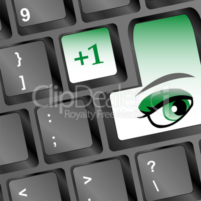 Protection concept: Enter button with Eye on computer keyboard, 3d
