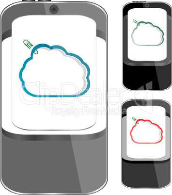 Cloud-computing connection on the mobile smart phone set. Isolated on white.