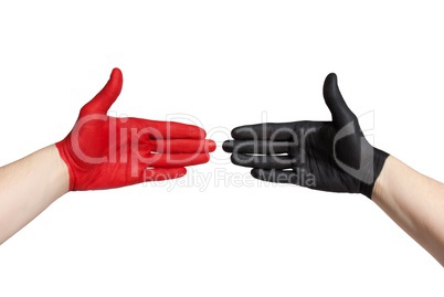 red and black handshake