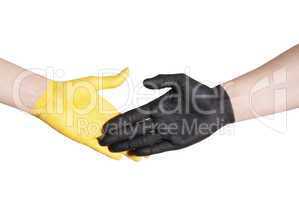 yellow black handshake