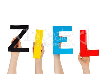 hands holding the german word ZIEL