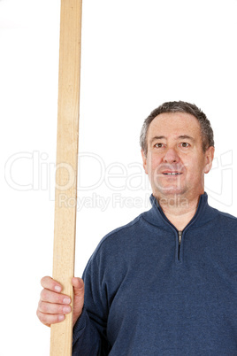 Man with wooden slat