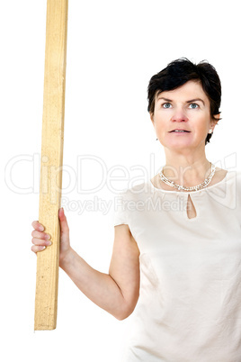 Woman with timber batten