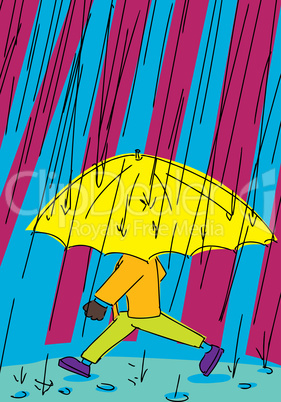 Person Walking in Rain