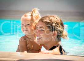 Mom and Daughter in the pool