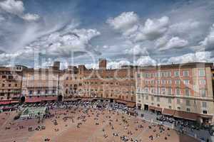 Wonderful aerial view of Piazza del Campo, Siena on a beautiful