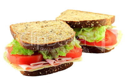Ham and Cheese Sandwich on Whole Grains Bread.