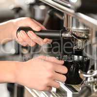 Close up making coffee cappuccino with machine