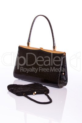Lady black handbag and wallet