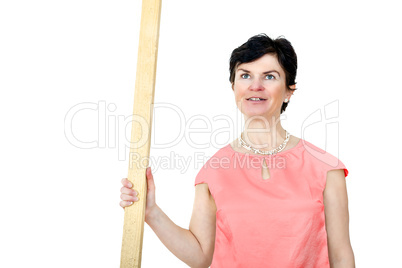 Woman with timber batten