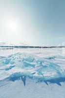 Ice of Baikal lake in Siberia