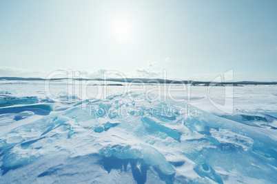 Ice of Baikal lake in Siberia