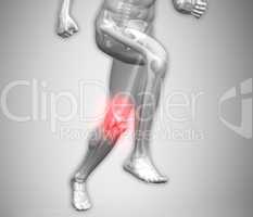 Grey human body running with ankle highlighted in red