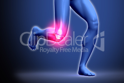 Digital blue body running with ankle highlighted in pink