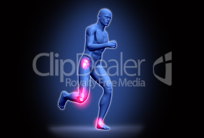 Purple human figure running with highlighted joints