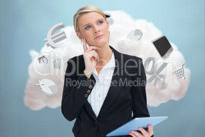 Businesswoman connecting to cloud computing