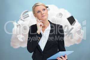 Businesswoman connecting to cloud computing