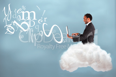 Businessman connected via cloud computing