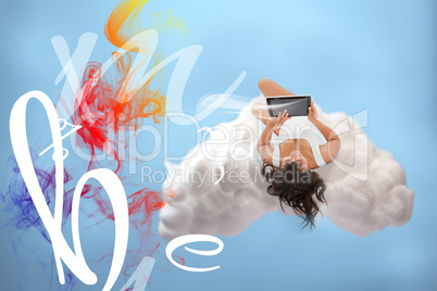 Relaxed brunette girl connecting to cloud computing