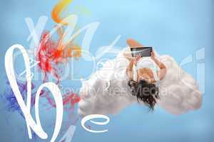 Relaxed brunette girl connecting to cloud computing