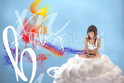 Happy girl connected to cloud computing