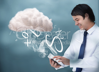 Young businessman connecting to cloud computing