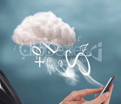 Businesswoman connecting to cloud computing