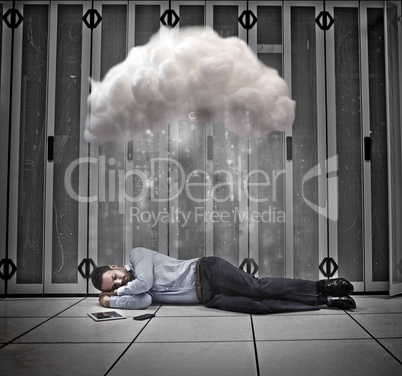 Data worker napping under cloud in data centre