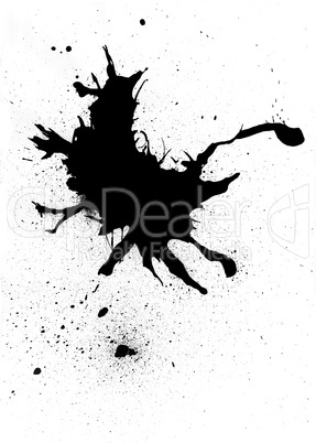 Black ink blob abstract design with splatter