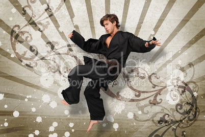 Martial arts expert jumping