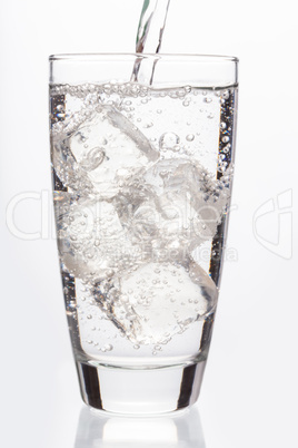 Close up on sparkling water filling a glass
