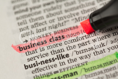 Business class definition highlighted in red