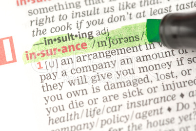 Insurance definition highlighted in green
