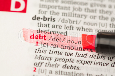 Debt definition highlighted in red