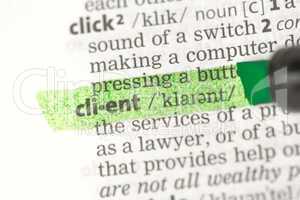 Client definition highlighted in green