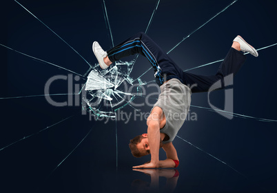 Break dancer balancing on forearms